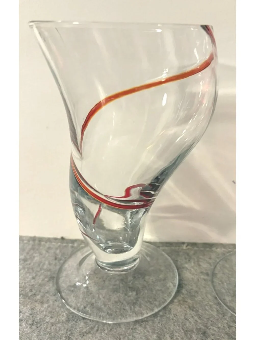 Set of 2 Pier 1 Vintage Red Tornado Swirl Parfait Glasses  6.5